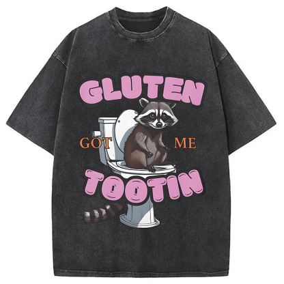 Tokyocanvas Gluten Got Me Tootin Raccoon Meme Washed T-Shirt