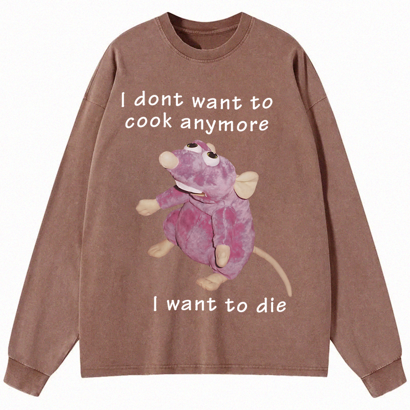 Tokyocanvas I Don't Want To Cook Anymore Long Sleeve Washed T-Shirt
