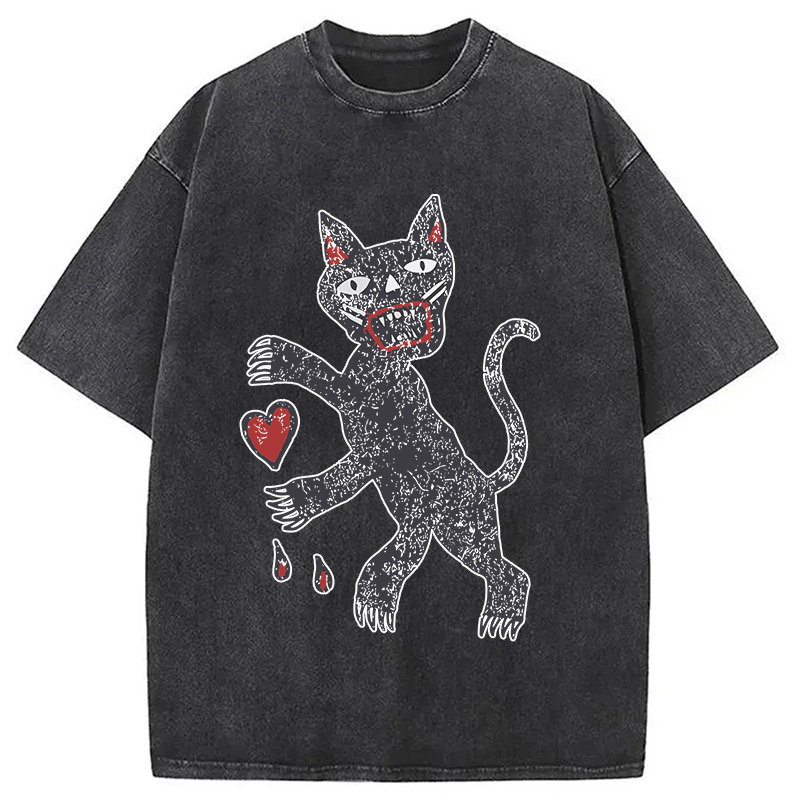Tokyocanvas Black Cat Art Washed T-Shirt
