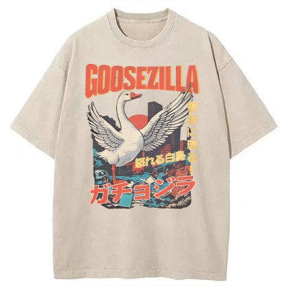 Tokyocanvas Goosezilla Funny Goose Washed T-Shirt