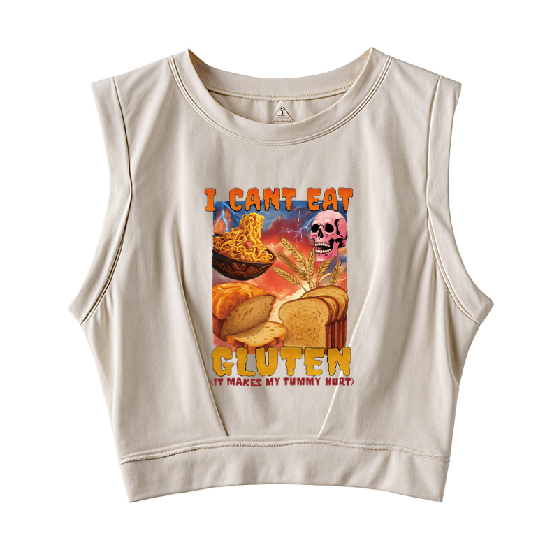 Tokyocanvas I Can't Eat Gluten Funny Meme Sleeveless Crop Top