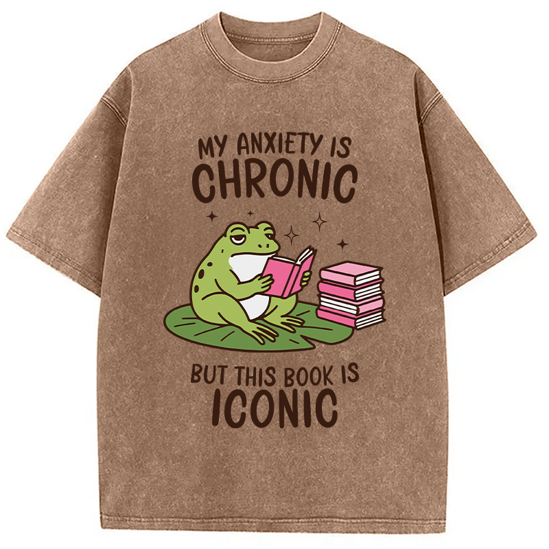Tokyocanvas Funny Frog Reading Washed T-Shirt