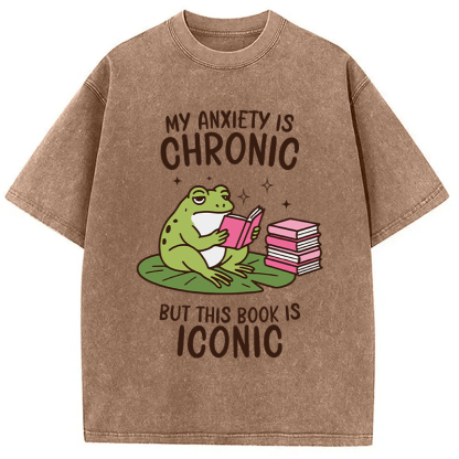 Tokyocanvas Funny Frog Reading Washed T-Shirt