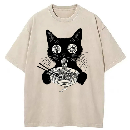 Tokyocanvas Psychedelic Ramen Cat Washed T-Shirt