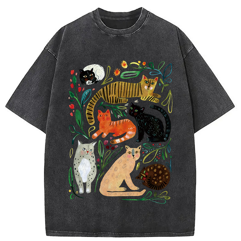 Tokyocanvas Colorful Cats Vintage Washed T-Shirt