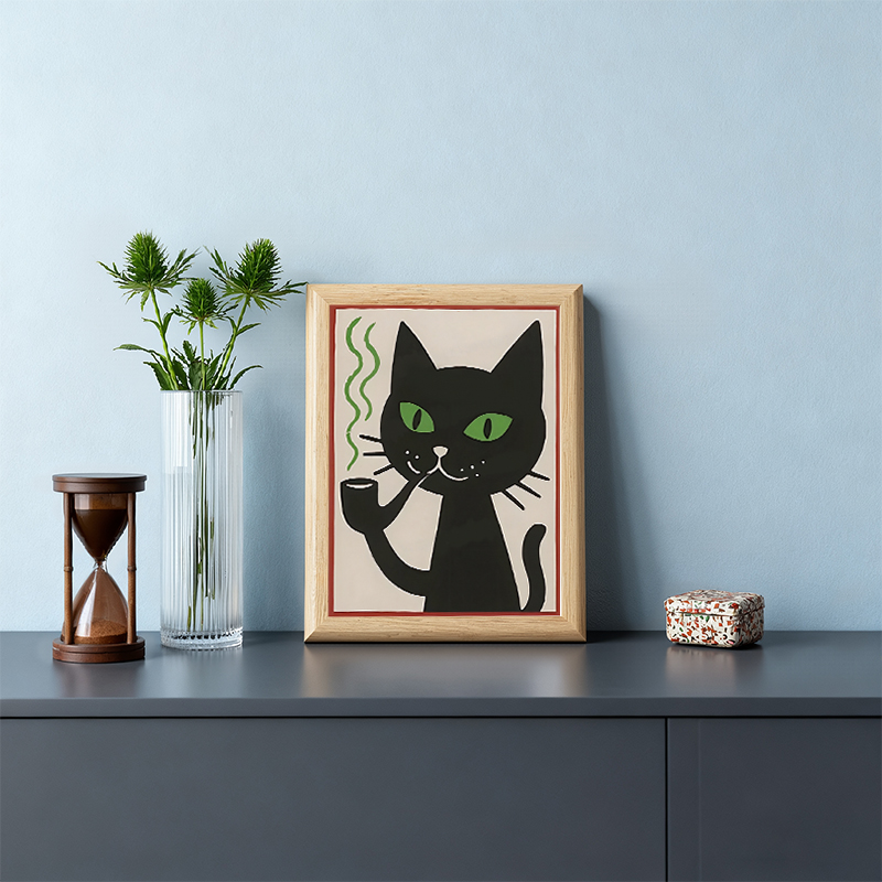Tokyocanvas Black Cat Smoking Framed Art Print