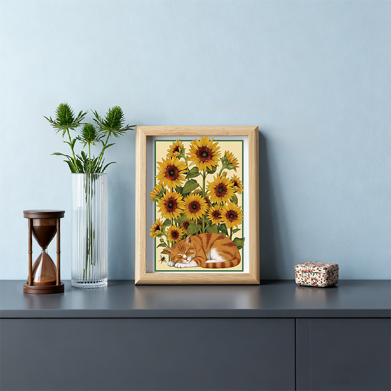 Tokyocanvas Sunflower Orange Cat Framed Art Print