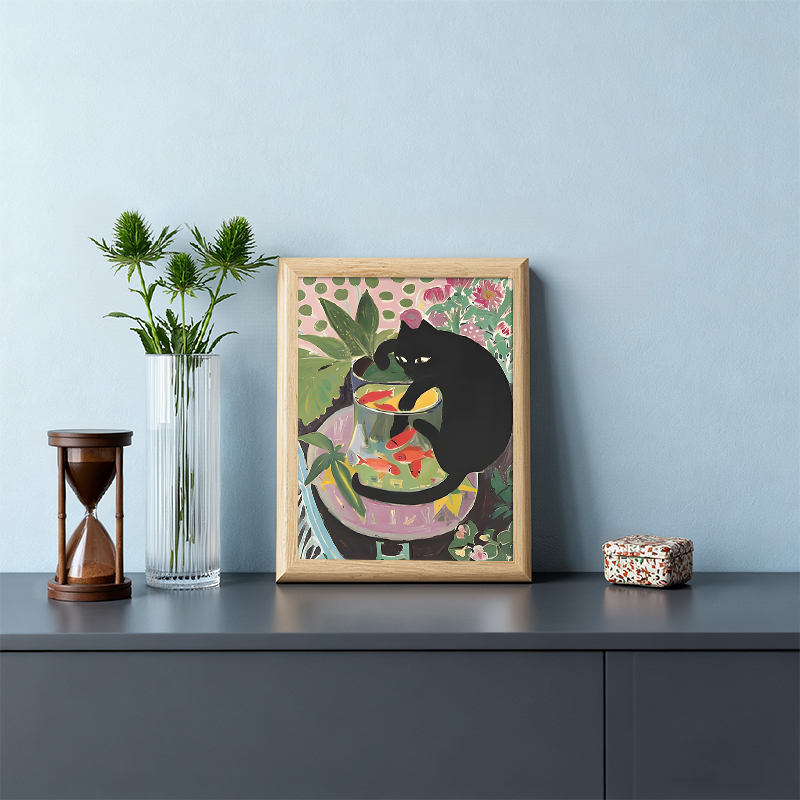 Tokyocanvas Goldfish And A Cat Framed Art Print