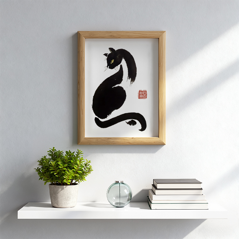 Tokyocanvas Elegant Black Cat Japan Framed Art Print