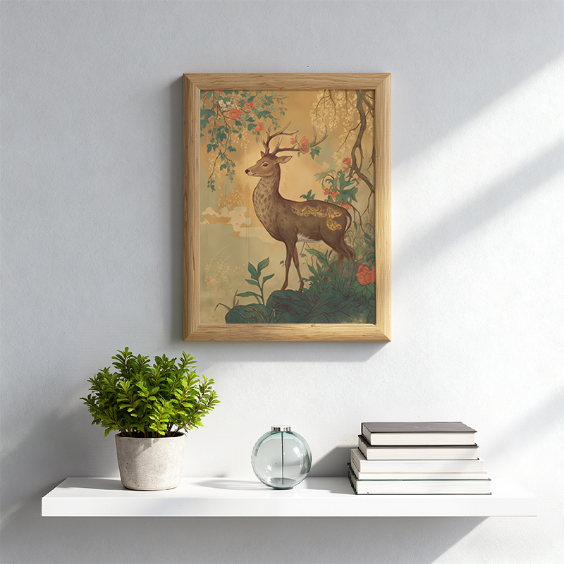 Tokyocanvas Graceful Japanese Deer Framed Art Print