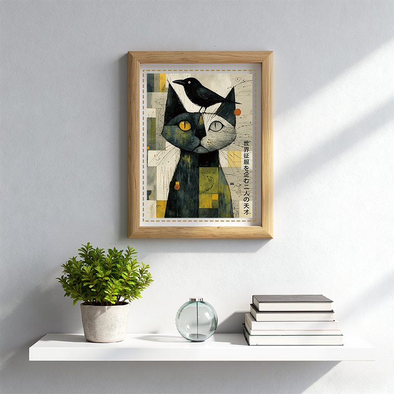 Tokyocanvas The Cat And The Crow Are Planning Framed Art Print