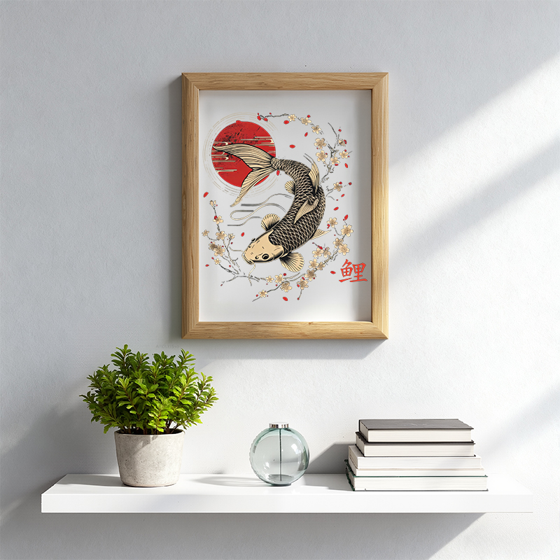 Tokyocanvas Kersenbloesem Koi Karper Framed Art Print