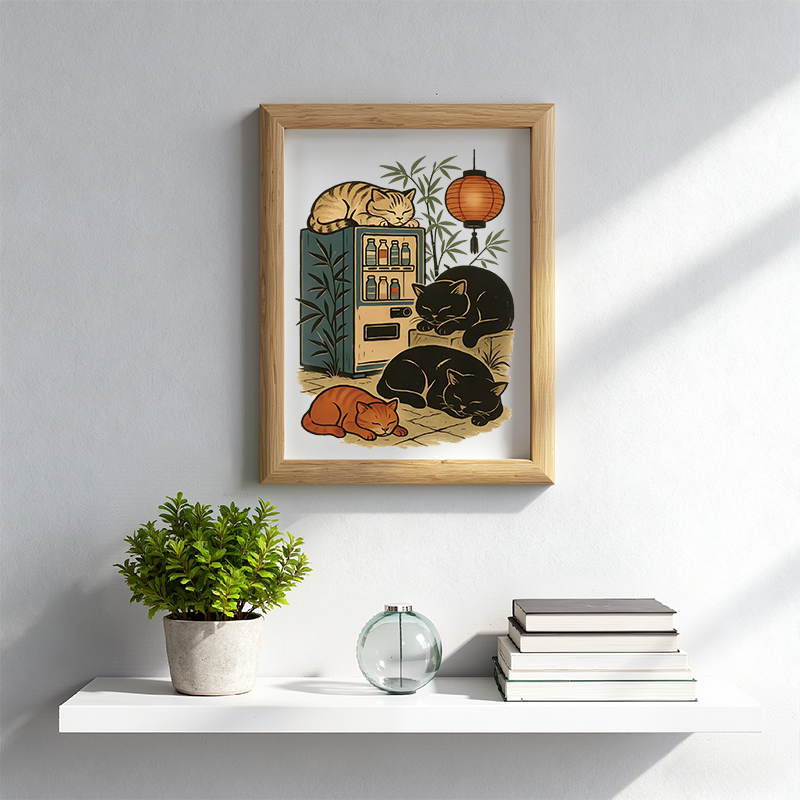 Tokyocanvas Japanese Vending Machine Cat Framed Art Print