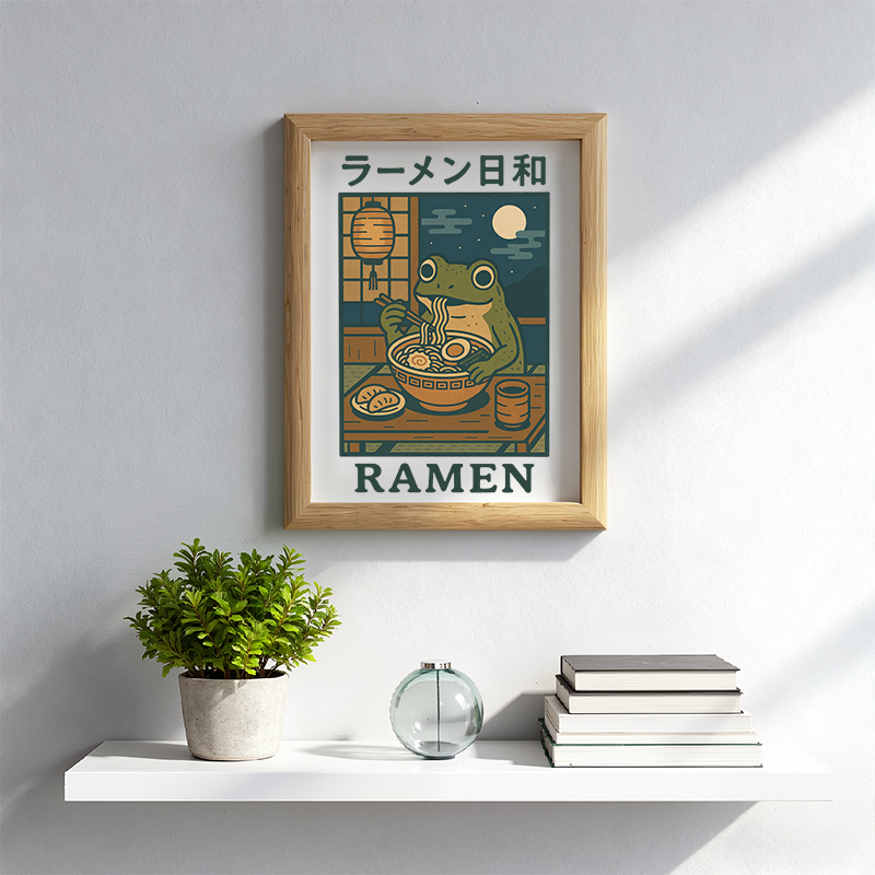 Tokyocanvas Japanese Frog Eating Ramen Framed Art Print