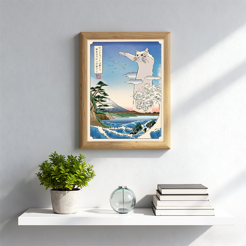 Tokyocanvas Ukyoi-e Cat Wave Framed Art Print