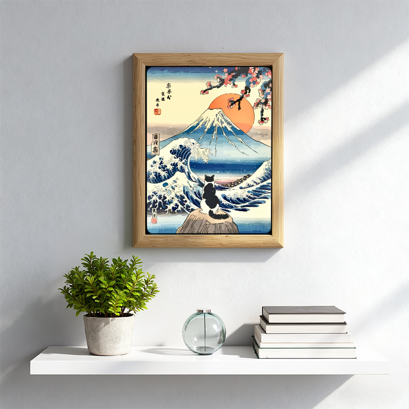 Tokyocanvas Fuji Sunset Cat Framed Art Print