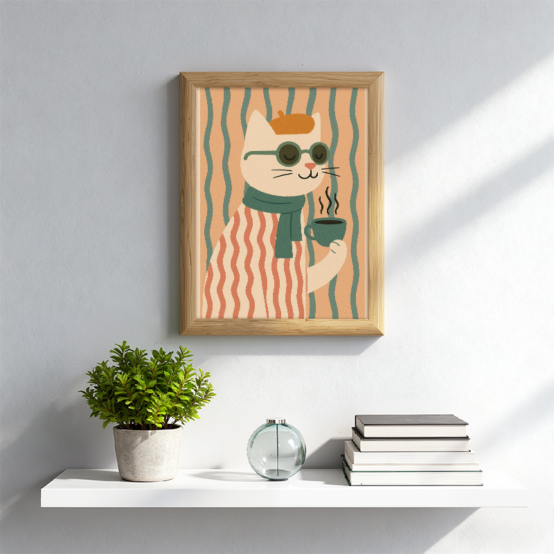 Tokyocanvas Coffee Gentle Cat Framed Art Print
