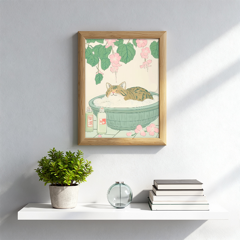 Tokyocanvas Bath Cat Framed Art Print