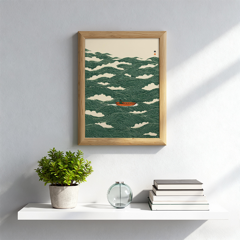 Tokyocanvas Japanese Boat At Sea Wave Art Framed Art Print