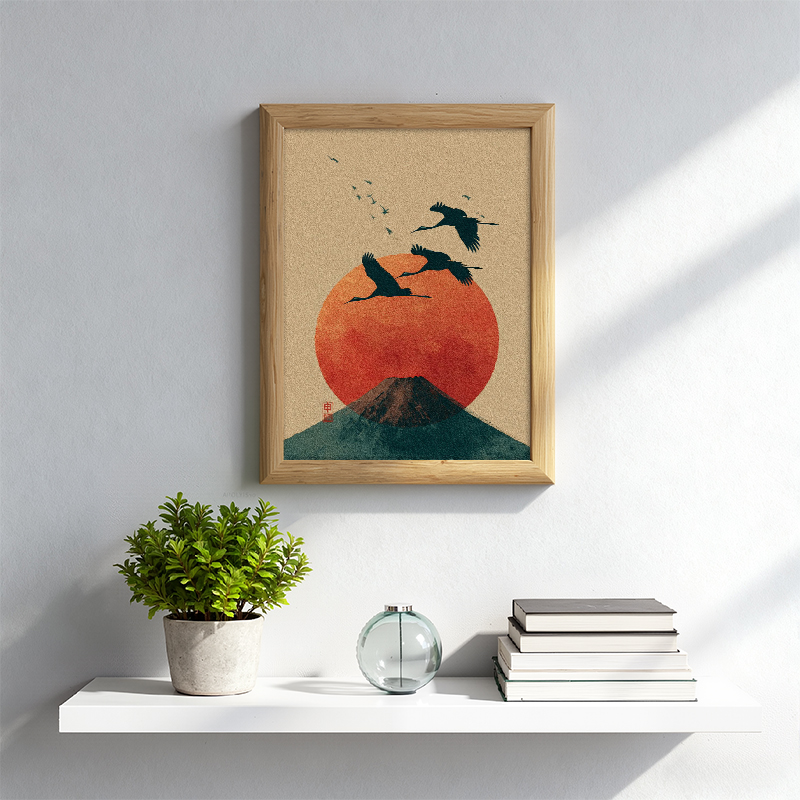 Tokyocanvas Japanese Fuji Crane Framed Art Print