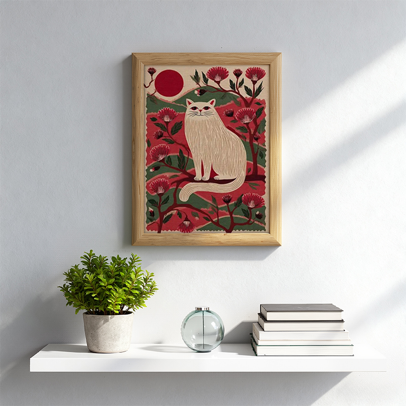 Tokyocanvas Red Flower Cat Framed Art Print
