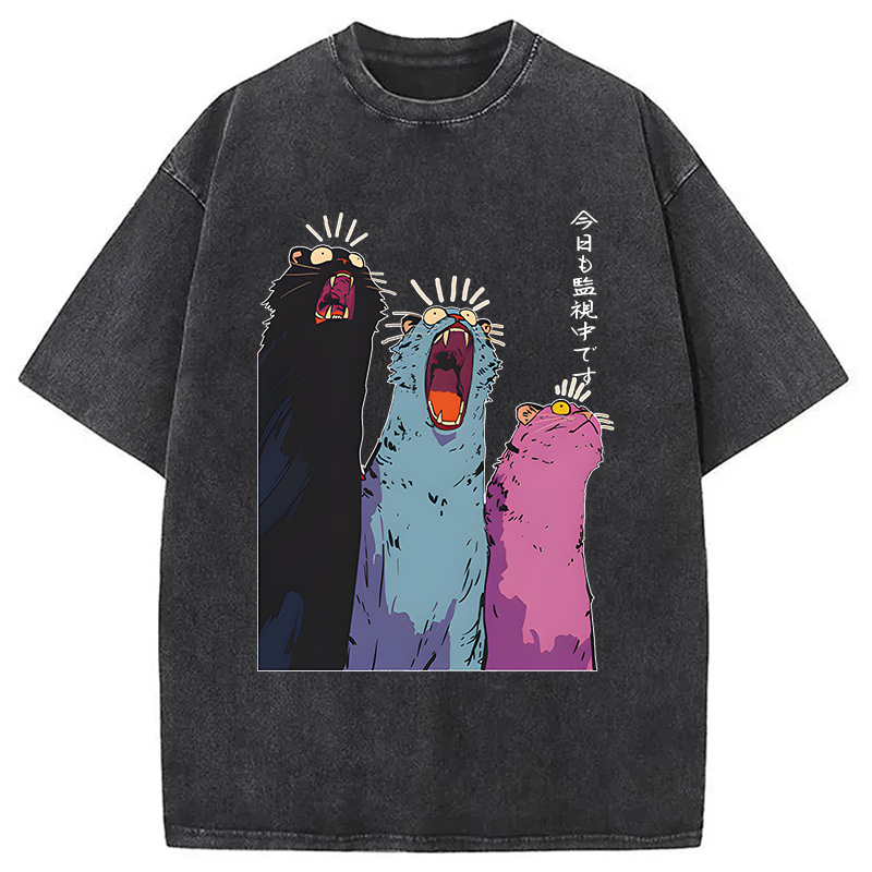 Tokyocanvas Howling Cat Washed T-Shirt