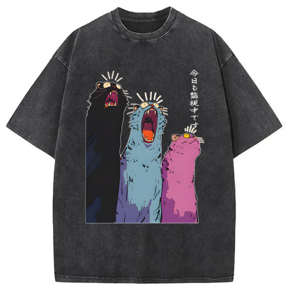 Tokyocanvas Howling Cat Washed T-Shirt