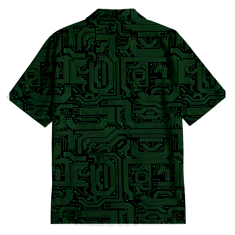 Tokyocanvas Green Computer Circuits Button Up Pocket Shirt