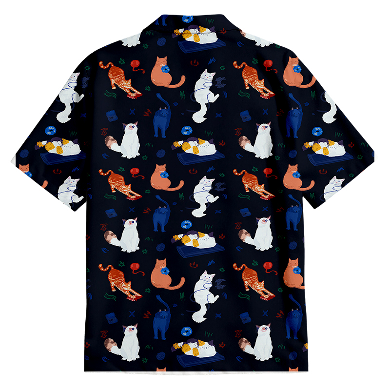 Tokyocanvas Cats Dark Button Up Pocket Shirt