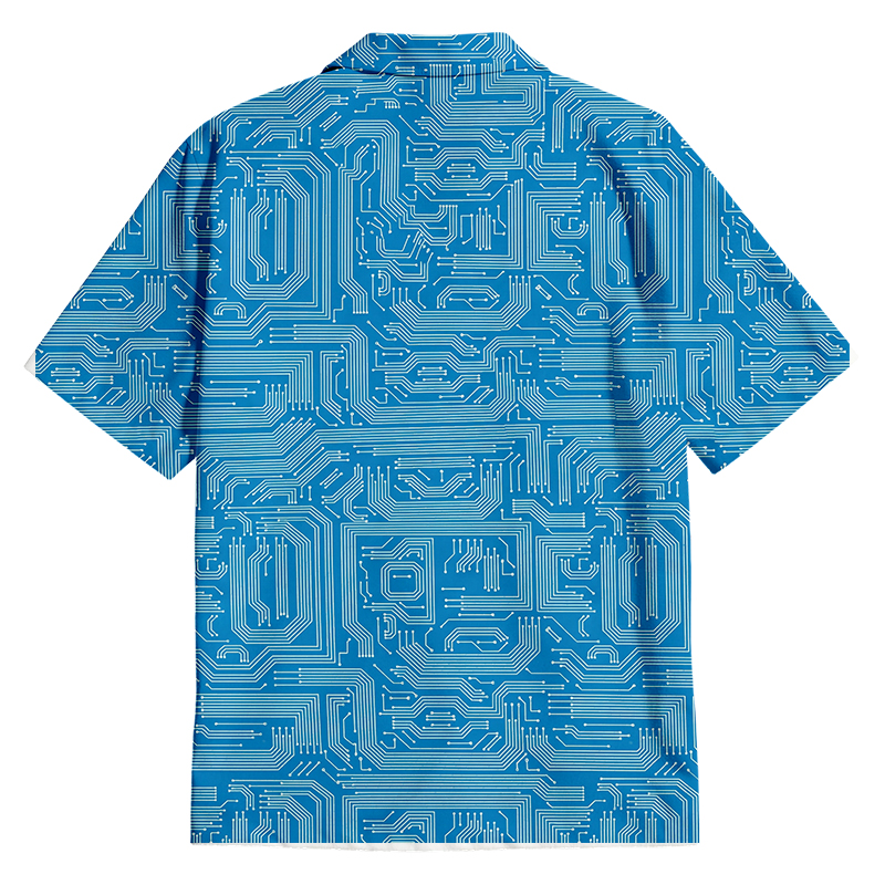 Tokyocanvas Blue Computer Circuit Button Up Pocket Shirt