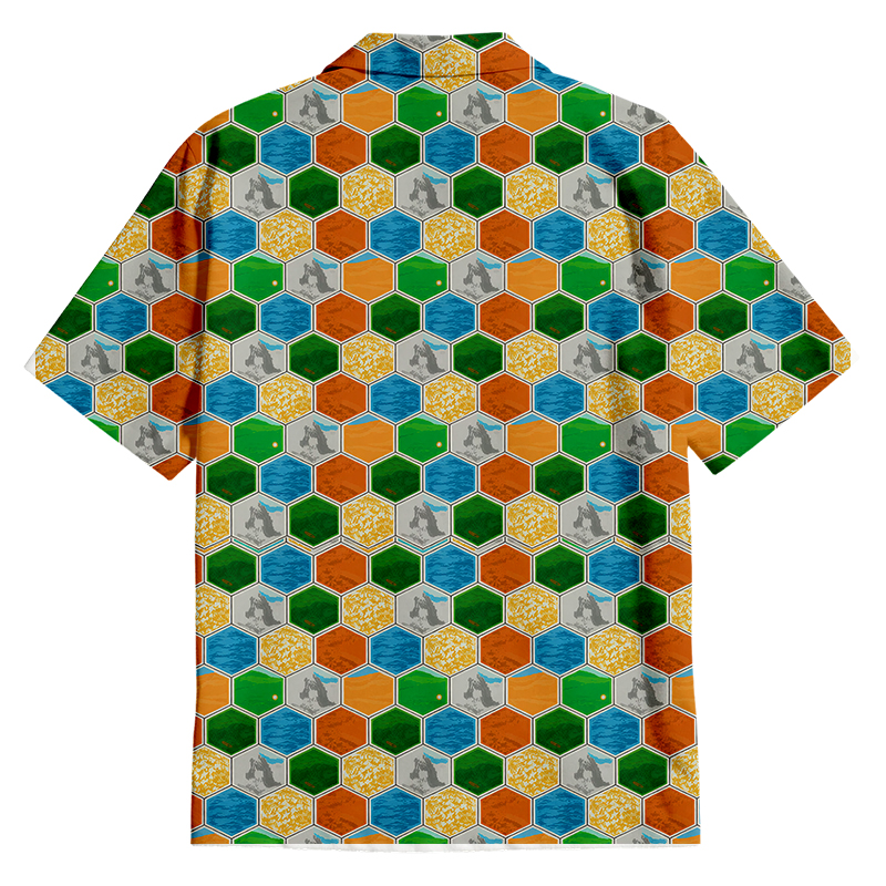 Tokyocanvas Hexagon Tile Board Game Button Up Pocket Shirt