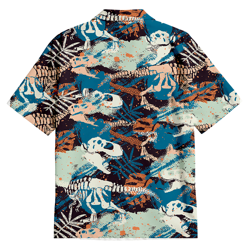 Tokyocanvas Footprints Green Dinosaur Button Up Pocket Shirt
