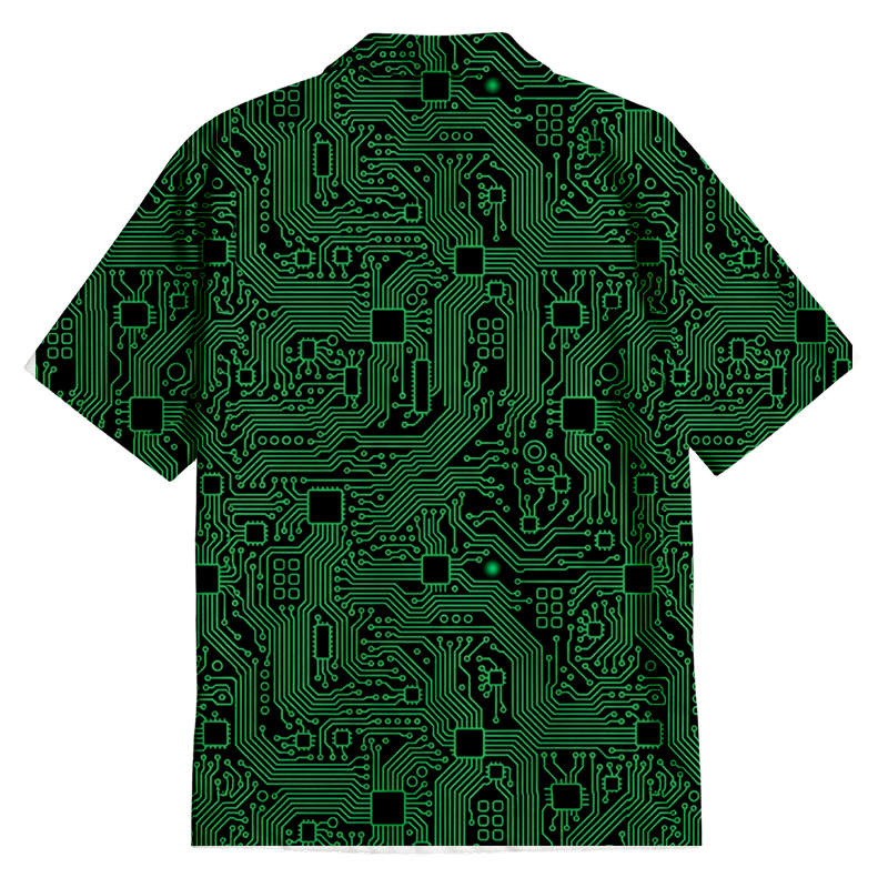 Tokyocanvas Computer Circuit Board Green Button Up Pocket Shirt