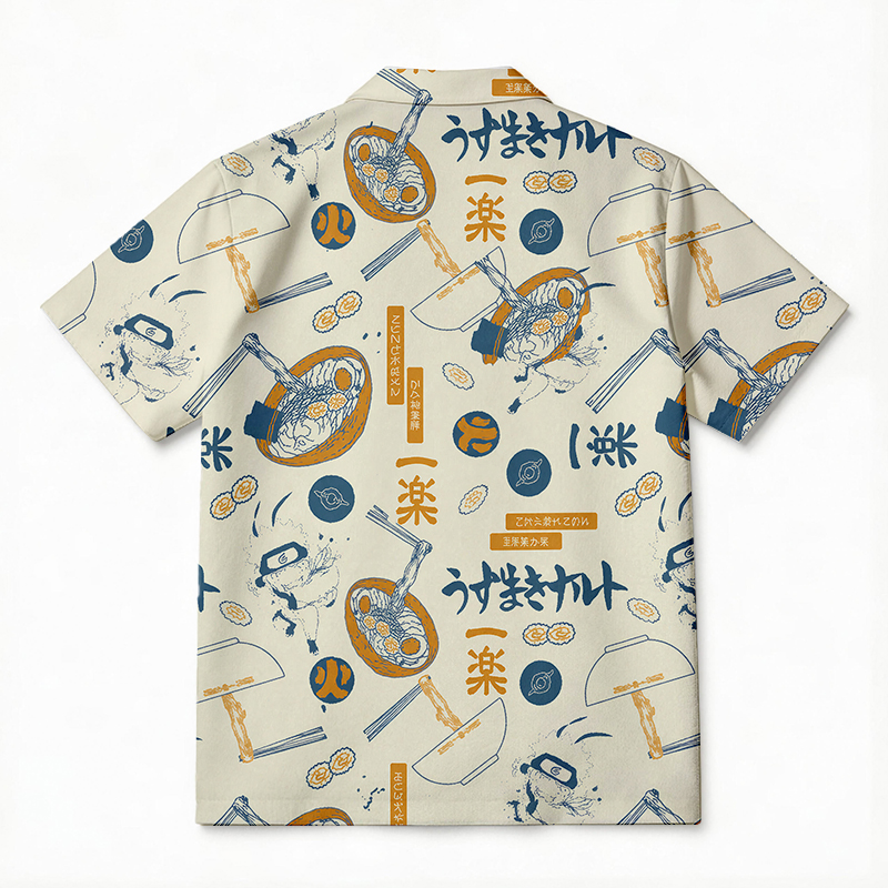 Tokyocanvas White Seafood Ramen Hawaiian Shirt