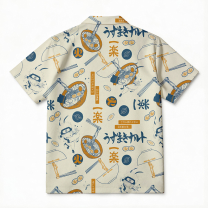 Tokyocanvas White Seafood Ramen Hawaiian Shirt