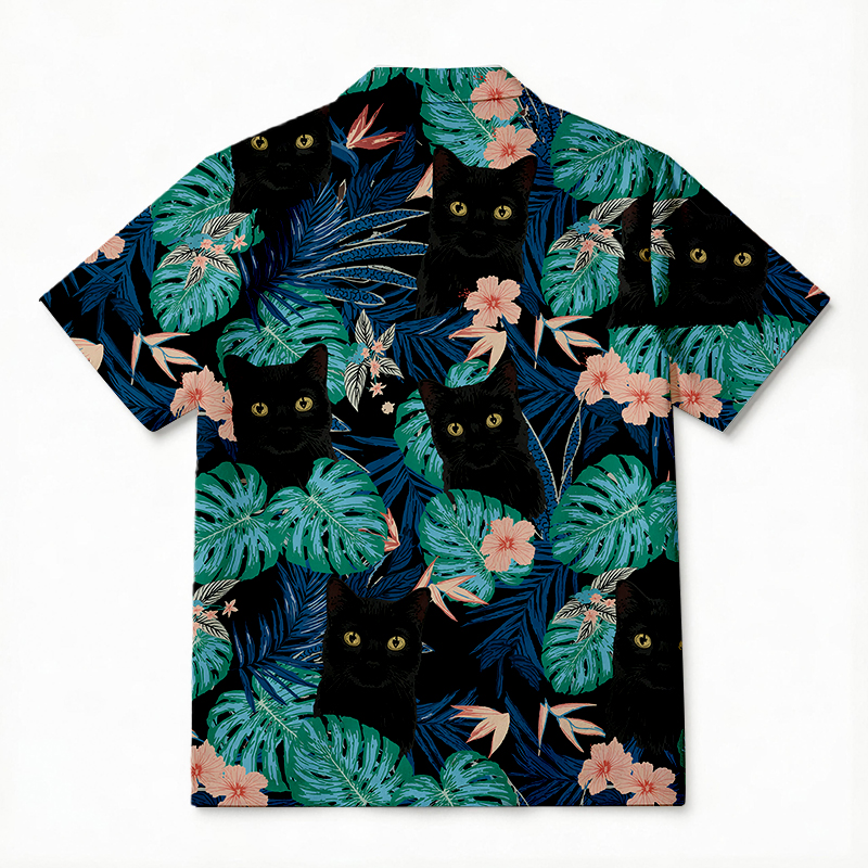 Tokyocanvas Tropical Black Cat Hawaiian Shirt
