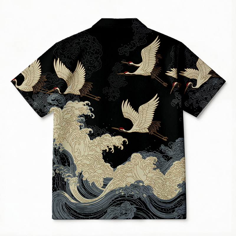 Tokyocanvas Crane Waves Elegance Hawaiian Shirt