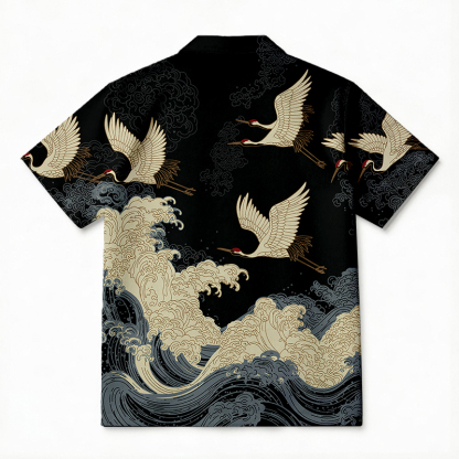 Tokyocanvas Crane Waves Elegance Hawaiian Shirt