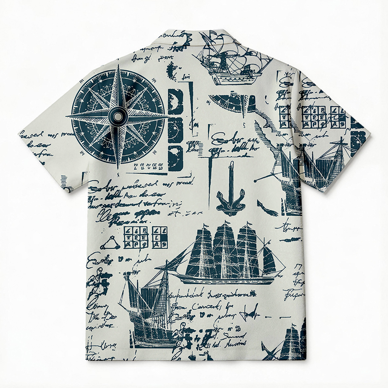 Tokyocanvas Nautical Explorer Map Hawaiian Shirt
