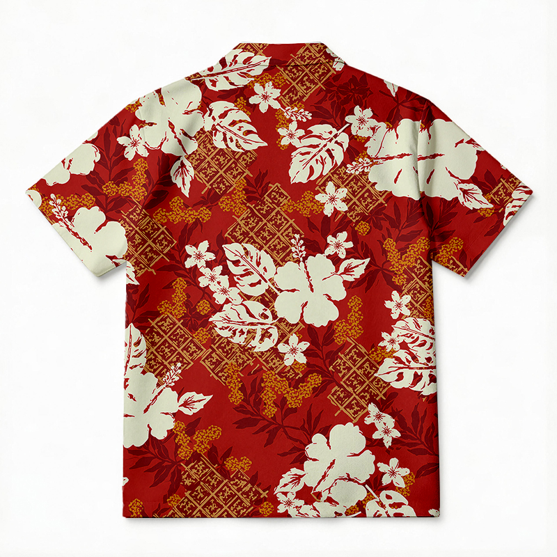 Tokyocanvas Red Batik Hibiscus Hawaiian Shirt