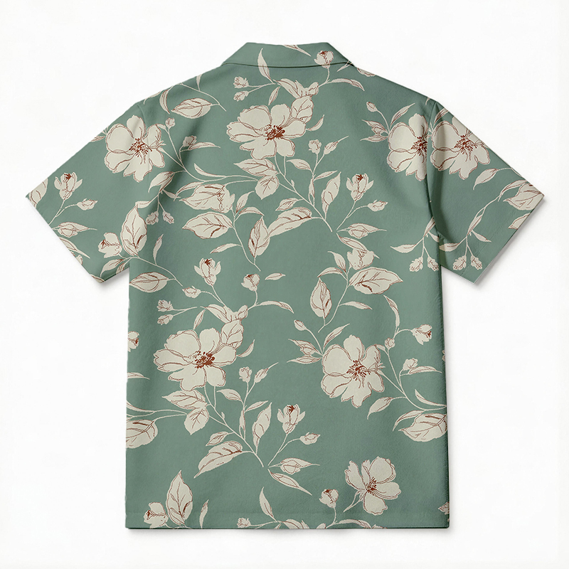 Tokyocanvas Sage Floral Whisper Hawaiian Shirt