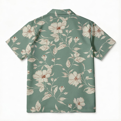 Tokyocanvas Sage Floral Whisper Hawaiian Shirt