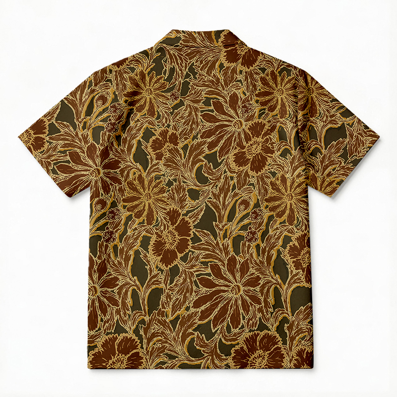 Tokyocanvas Batik Golden Bloom Hawaiian Shirt