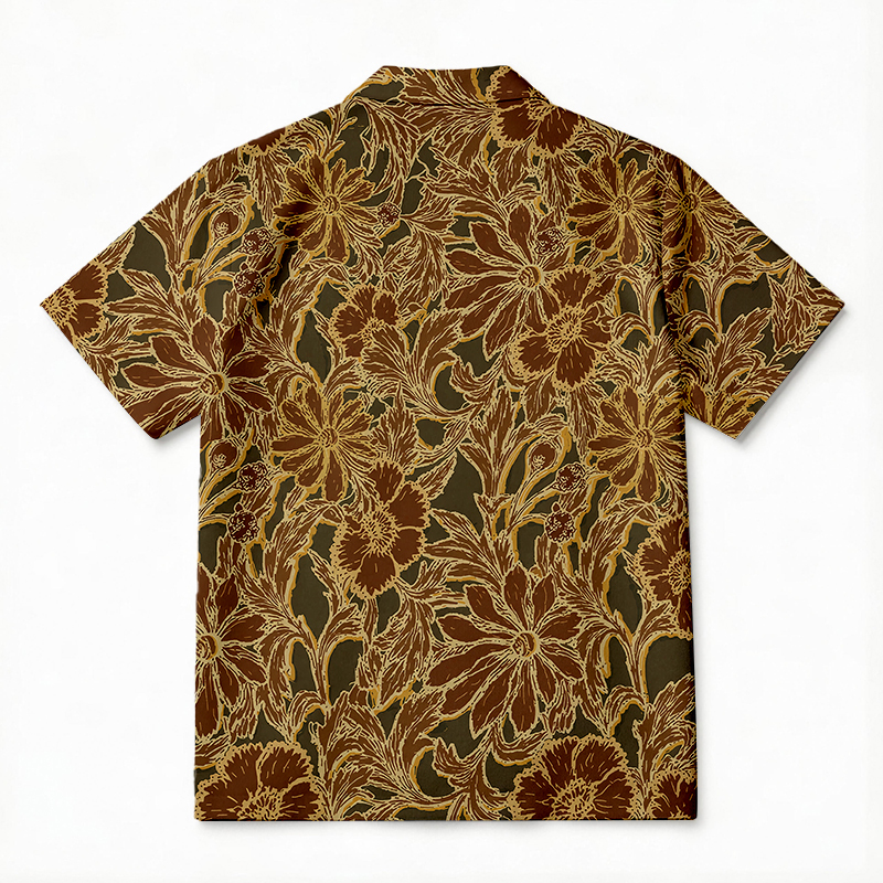Tokyocanvas Batik Golden Bloom Hawaiian Shirt