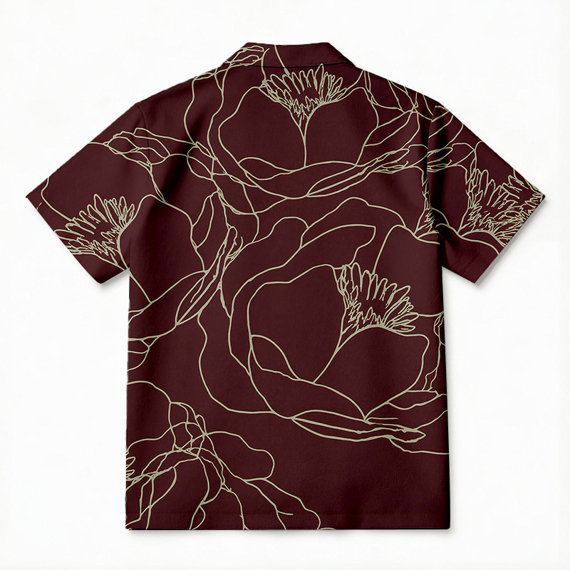 Tokyocanvas Burgundy Line Bloom Hawaiian Shirt