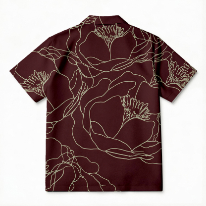Tokyocanvas Burgundy Line Bloom Hawaiian Shirt