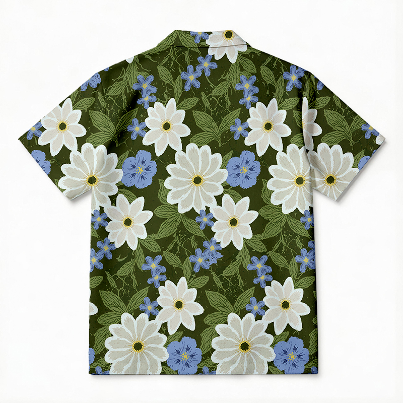 Tokyocanvas Olive Floral Hawaiian Shirt