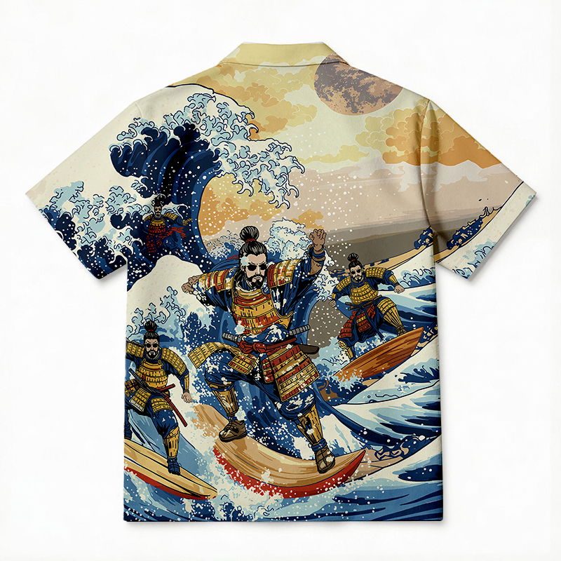 Tokyocanvas Japanese Samurai Surfing Aloha Hawaiian Shirt