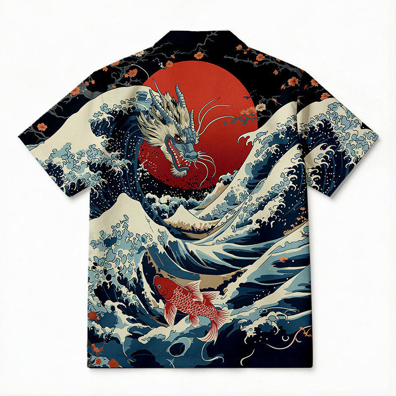 Tokyocanvas Japanese Dragon Koi Fish Hawaiian Shirt