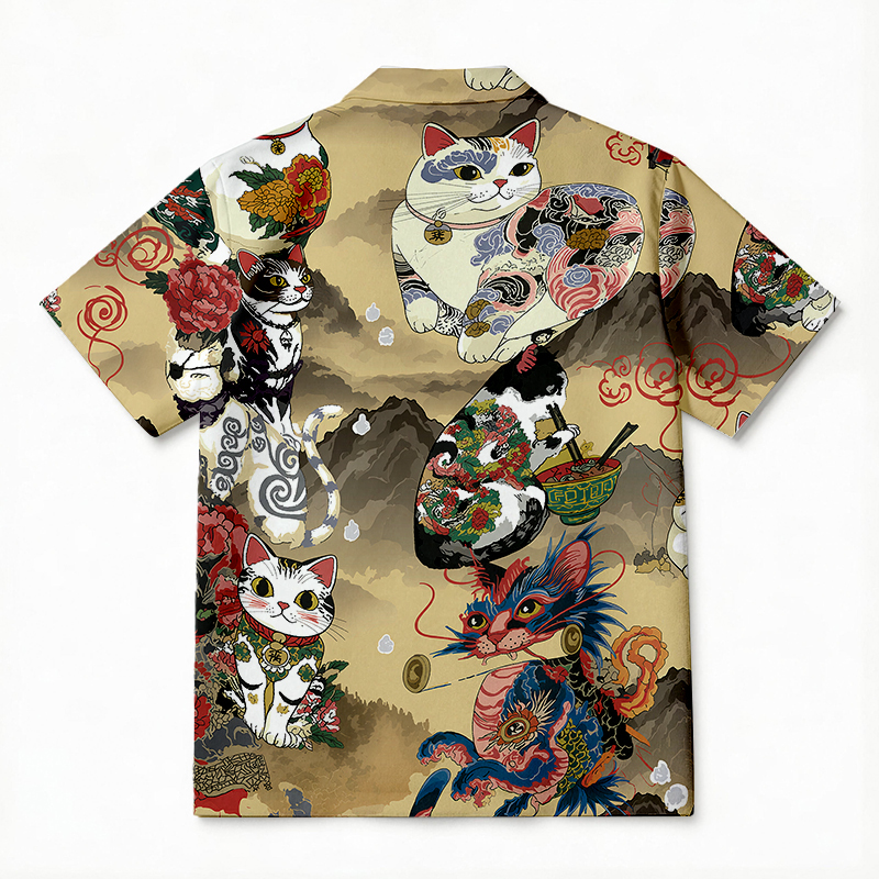 Tokyocanvas Japanese Cat Tattoo Hawaiian Shirt